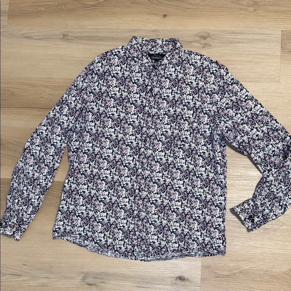 Marc Anthony Navy Floral Men's button up dress Shirt XL